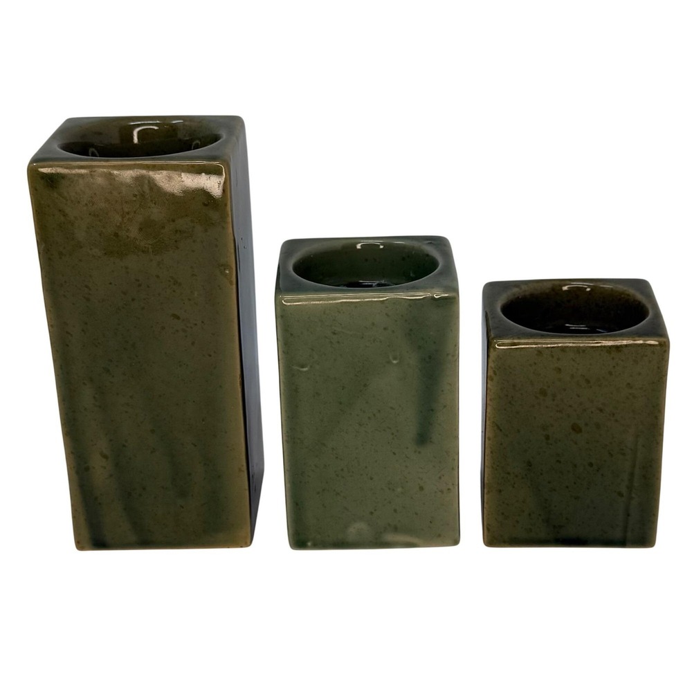 3 Pc Leaf Candle Holder Set MCM Ceramic Candleholder Set Vintage Tealight Votive - Picture 7 of 9